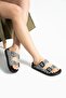 Vento Women's 2-Buckle Anatomical Sole Slippers - Black and White - 2