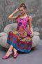 Women's Ethnic Patterned Square Neck Long Dress - 2