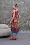 Women's Ethnic Patterned Square Neck Long Dress - 6