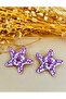 Pink Embroidered Brand Star Earrings on White 6 cm - 2