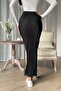 Women's Black Elastic Waist Maxi Length Pleated Skirt - 6