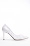 White Evening Dress Shoes Women's Stiletto Tulle Beaded Patterned Heeled Shoes