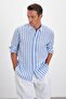 Relax Fit Striped Bottom Collar 100% Linen Men's Shirt
