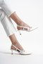 Women's White Leather 5 cm Open Back Stiletto Special Design Heel Imported Buckle Stylish Comfortable New Season - 5