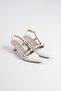 Women's White Leather 5 cm Open Back Stiletto Special Design Heel Imported Buckle Stylish Comfortable New Season - 4