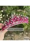 Nyra Rubellite Fuchsia Pink Crystal Stone Luxury Design Engagement Bridal Tiara Metal Crown with Authentic Motif - 4
