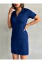 Women's Navy Blue Polo Neck Soft Touch Dress - 2