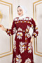 Shaped Ethnic Patterned Viscose Long Hijab Dress Tsd250193 Burgundy - 2