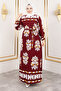Shaped Ethnic Patterned Viscose Long Hijab Dress Tsd250193 Burgundy