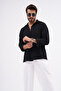 Linen Textured Oversize Men's Shirt Black - 4