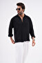 Linen Textured Oversize Men's Shirt Black - 3