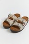 Stone Detailed Double Buckle Women's Slippers Gray