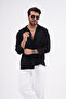 Linen Textured Oversize Men's Shirt Black - 8