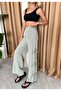Khaki 100% Cotton Side Slit and Tie Detailed Trousers - 3528