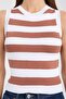 Coffee Striped Crop Sleeveless Women's Knitwear - 5