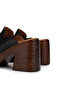 Women's Genuine Leather Black Heeled Slippers - 4