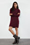 Bordo Saç Örgü Mini Mini Triko Bisiklet Yaka Triko Elbise TWOAW22EL0027 - 3