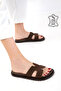 Brown Matte Genuine Leather Women's Slippers 20684 - 4