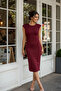 Burgundy Fitted Padded Stretchy Midi Knitted Dress Twoss25El00113