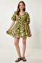 Women's Yellow Lilac Wrap Collar Patterned Summer Dress Fk00022 - 2