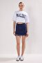 Navy Blue Short/Mini Slit Denim Look Stretchy Knitted Shorts Skirt Twoss25Et00202