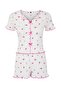 Beyaz-Pembe %100 Pamuklu Çiçekli Kurdele/Fiyonklu Fitilli Şortlu Örme Pijama Takımı THMSS25PT00434 - 6