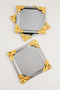 Pietra Stainless Square 4 Corners 3 Presentation Trays with Yellow Flower Detail - 7