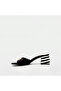 Black and White Striped Heeled Patent Leather Slippers – Gold Accessories - 2
