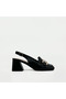 Black Genuine Leather Heeled Open Back Women's Shoes – Gold Buckle, 6 cm - 2