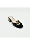 Black and White Striped Heeled Patent Leather Slippers – Gold Accessories - 4