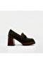 Khaki Suede Loafer Heeled Shoes – Platform Sole - 2