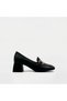 Black Genuine Leather Heeled Loafer Shoes – Stylish Design with Chain Detail - 2