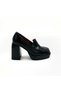 Black Patent Leather Platform Heeled Loafer Shoes - 2