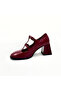 Burgundy Patent Leather Double Buckle Mary Jane Heeled Shoes - 2