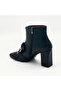 Black Genuine Leather Buckle Tasseled Heeled Women's Boots - 3