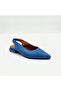Blue Genuine Leather Low Heeled Women's Ballerina Shoes - 3