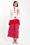Women's Red Color Blocked Striped Trousers and Long Tunic Bottom Top Set Bcvl- 241021 - 5