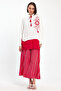 Women's Red Color Blocked Striped Trousers and Long Tunic Bottom Top Set Bcvl- 241021 - 7