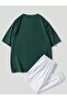 Beach T-Shirt Sweatpants Jogger - Nefti Green White Printed Tracksuit Set Oversize Crew Neck - 4