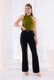 Women's Pants Wide Leg Pants Stretch Fabric Black Palazzo Flared Woven Trousers Y Slit Fabric - 4