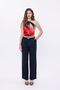 Women's Trousers Wide Leg Pleated Trousers Gold Buckle Palazzo Pants Navy Blue Women's Trousers Stylish - 4