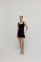 Women's Black Thick Strap Dress with Shirring Detail on the Sides - 4