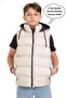 Boy's Removable Hooded Printed Lined Seasonal Puffer Vest with Pockets