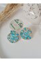 Blue Ceramic Pattern Earrings with Steel Earrings - Textured Polymer Clay Earrings Ethnic Bohemian Women's Earrings - 4