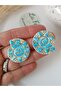 Blue Ceramic Pattern Earrings with Steel Earrings - Textured Polymer Clay Earrings Ethnic Bohemian Women's Earrings - 3