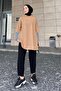 Hooded Sweatshirt with Stripe Detail on Sleeves Milky Coffee