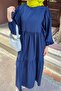 Balloon Sleeve Layered Summer Dress Navy Blue - 2