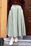 Pocket Detailed Flared Linen Skirt Mint Green