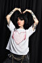 Pink Heart Printed Relaxed Fit Women's White T-Shirt