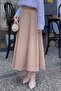 Belt Detailed Flared Skirt Milk Coffee Color - 4